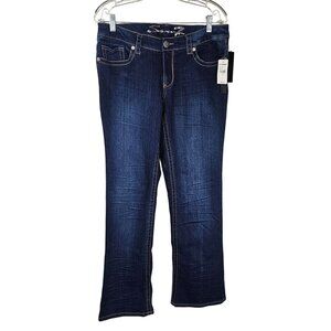 Seven7 Luxe Denim Jeans 14 Low Rise Flare Dark Wash Casual Embroidered Pocket